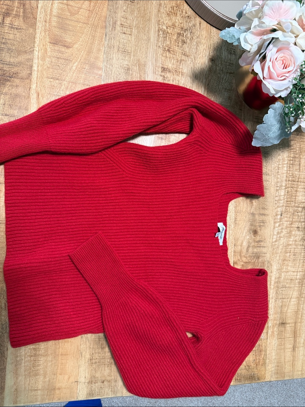Women’s Madewll Red Ribbed Crewneck Sweater
